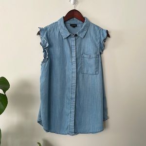 Who What Wear Chambray Ruffle Sleeve Top